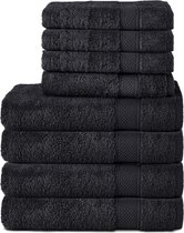 Komfortec Handdoekenset – Set van 8 - 4x Handdoek 50x100 cm en 4x Badhanddoek 70x140 cm - 100% Katoen - Zwart