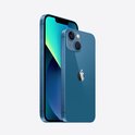 Blauw iPhone 13 mini, voor- en achterkant met felgekleurd behang.