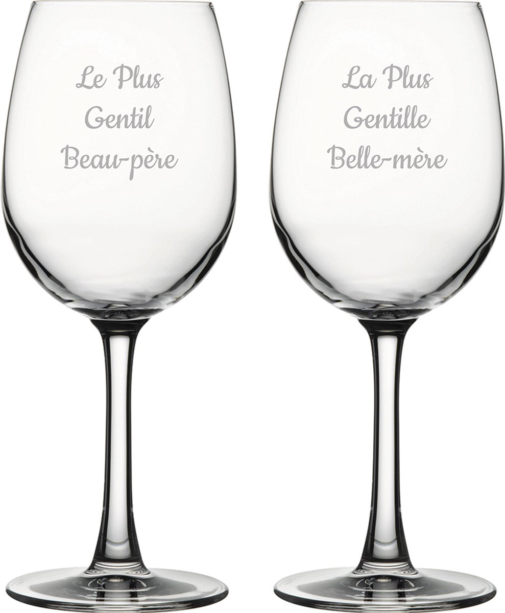 Witte wijnglas gegraveerd - 36cl - Le Plus Gentil Beau-père & La Plus Gentille Belle-mère