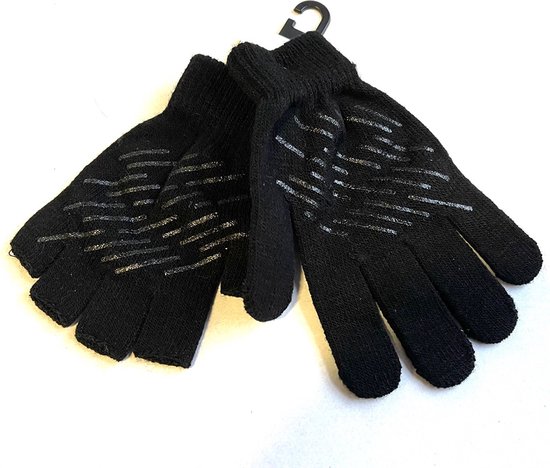 Kinderhandschoenen - Open vinger handschoen - Zwart - Streep motief | bol