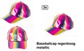 3x Baseballcap regenboog metallic - Themafeest party fun rainbow festival carnaval thema feest