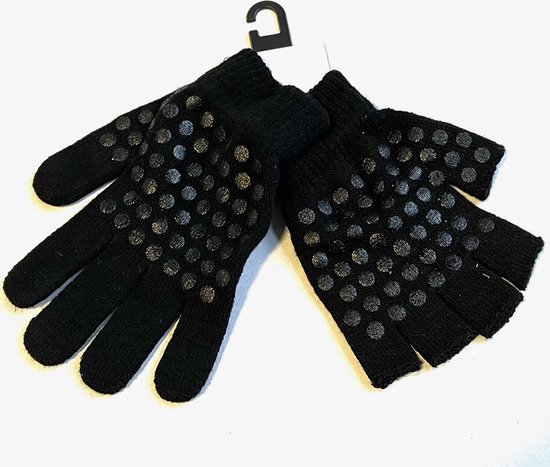 Kinderhandschoenen - Open vinger handschoen - Zwart - Rondjes motief