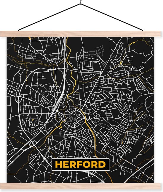 Posterhanger incl. Poster - Schoolplaat - Black and Gold – Stadskaart – Herford – Duitsland – Plattegrond – Kaart - 60x60 cm - Blanke latten