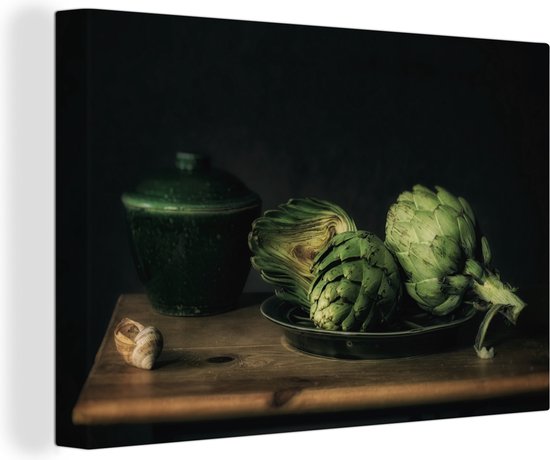 Tableau Peinture Nature Morte - Assiette - Artichaut - Art - Peinture - 150x100 cm - Décoration murale