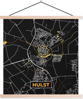 Posterhanger incl. Poster 40x40 cm - Schoolplaat - Hulst - Stadskaart - Black and Gold - Plattegrond - Kaart - Textielposter - Blanke latten - Plattegrond