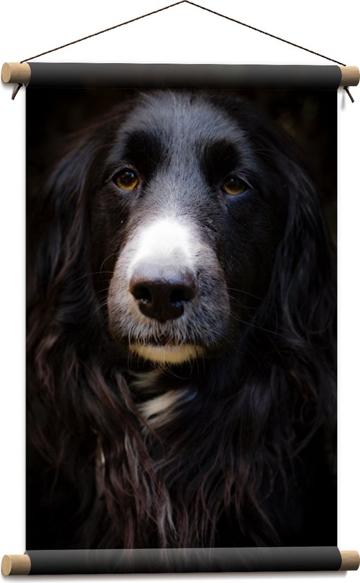 WallClassics - Textielposter - Zwarte Hond met Witte Neus - 40x60 cm Foto op Textiel