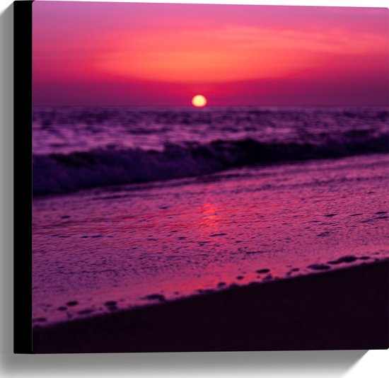 WallClassics - Toile - Mer et Plage avec Ciel Violet - 40x40 cm Tableau sur Toile (Décoration murale sur Toile)