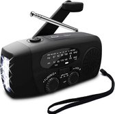 Draagbare noodradio - Powerbank 2000 mAh - Zaklamp - Solar opwindbaar - SOS alarm - USB-C kabel - Noodpakket - Kunststof - zwart