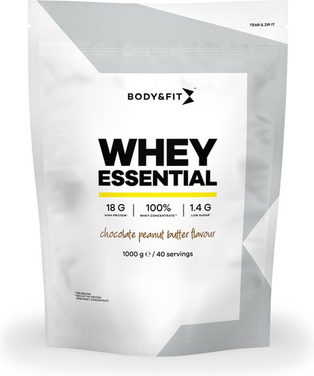 Goedkoopste Body & Fit Whey Essential - Eiwitpoeder - Proteine Poeder - 100 Whey Eiwitconcentraat - Whey Protein - Eiwitshakes - Chocolade & Pindakaas - 1000 gram (40 shakes