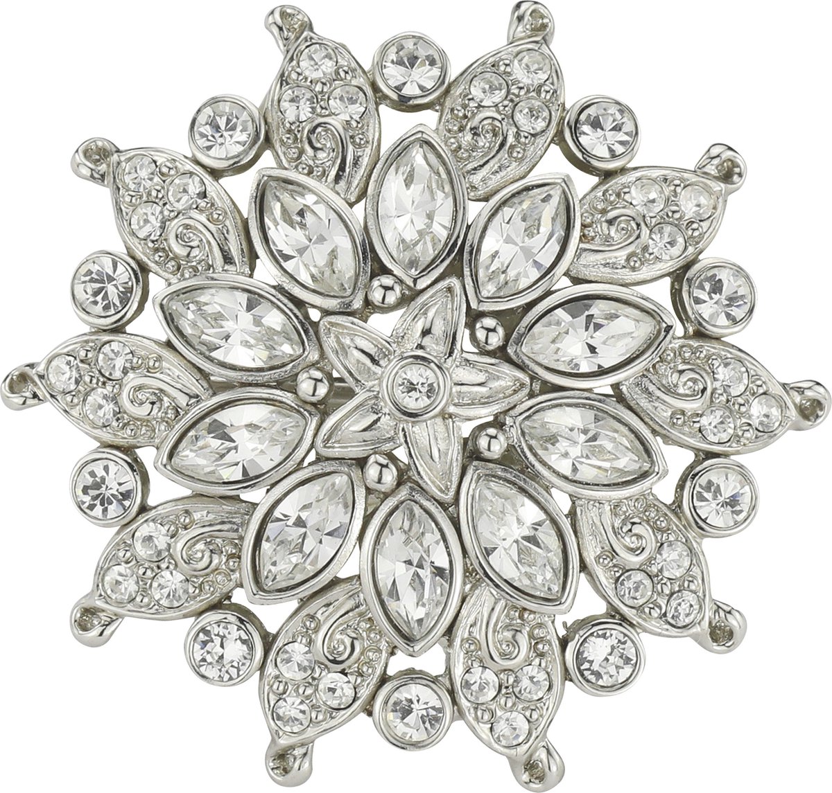 Traveller Broche - Broches Dames - Zilver - Kristal - Bloem ø 32 mm - Preciosa Crystals - Geplatineerd - 157581