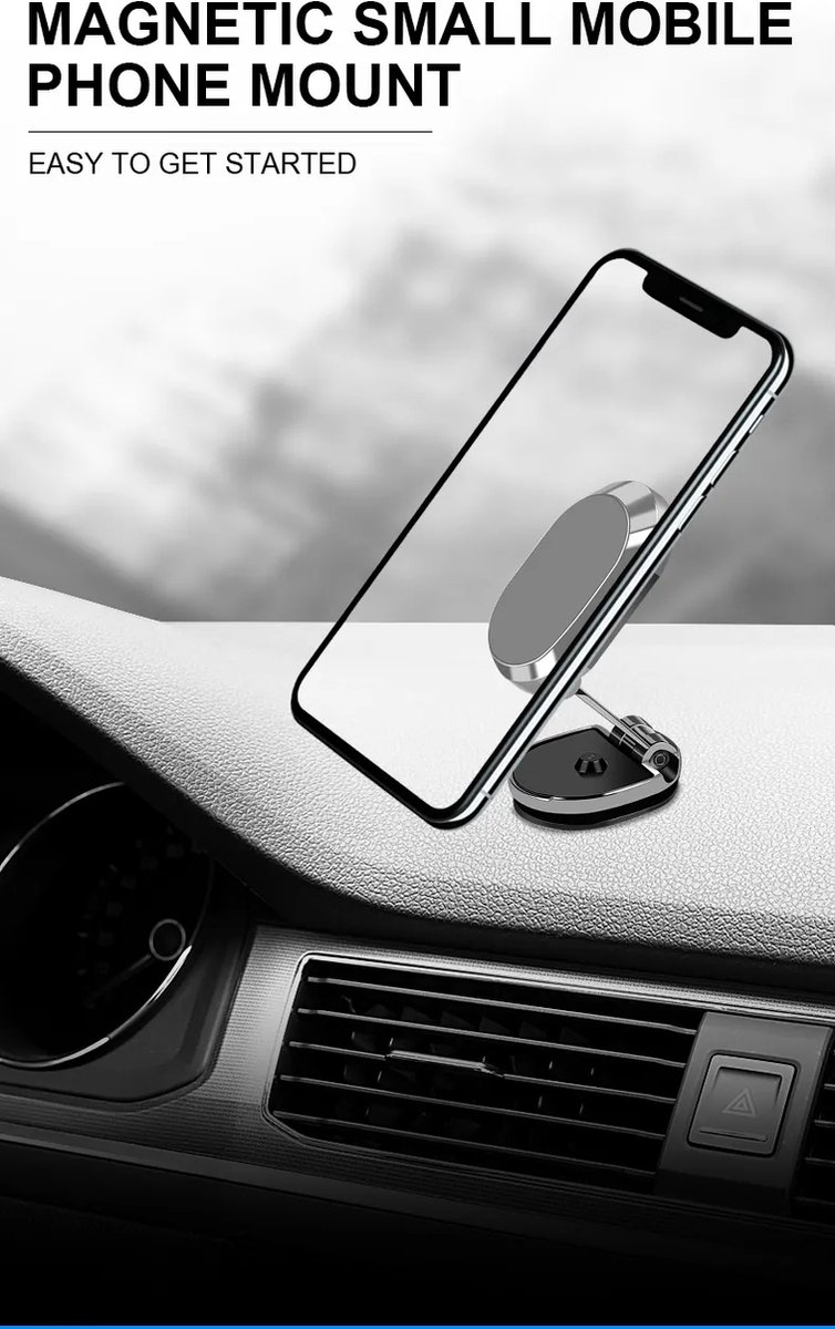 Telefoon houder auto - Universeel - Dashboard - Magnetische telefoonhouder - Auto accessoires - Telefoon accessoires - Telefoon houder - Interieur - Zwart / Zilver