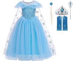 Robe Elsa | Habillage de Luxe | Robe de princesse fille |taille 128/134 (140)| Couronne | Baguette magique | Gants |Habiller Vêtements Fille | Robe Frozen | Déguisements de princesses | Déguisements Enfants | Bleu