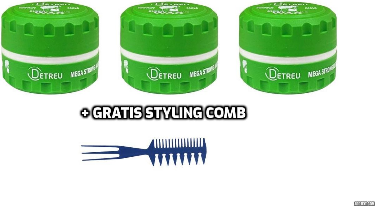 Detreu Hair Styling Wax Mega Strong Matt 3 stuks + gratis hair styling comb