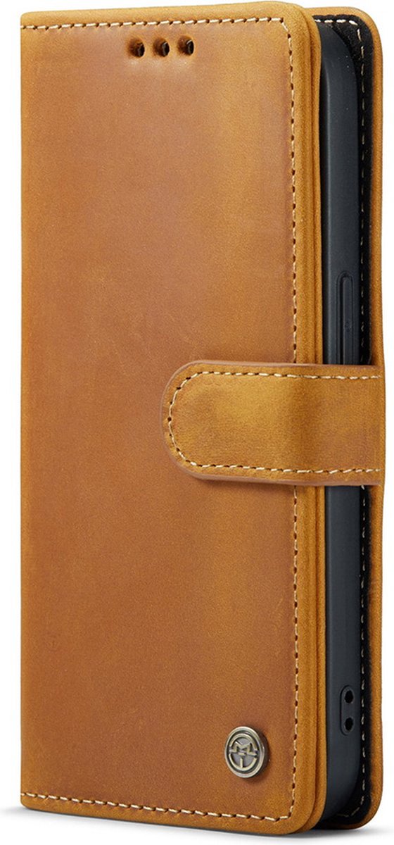 iPhone 14 Pro Bookcase hoesje - CaseMe - Effen Cognac - Leer