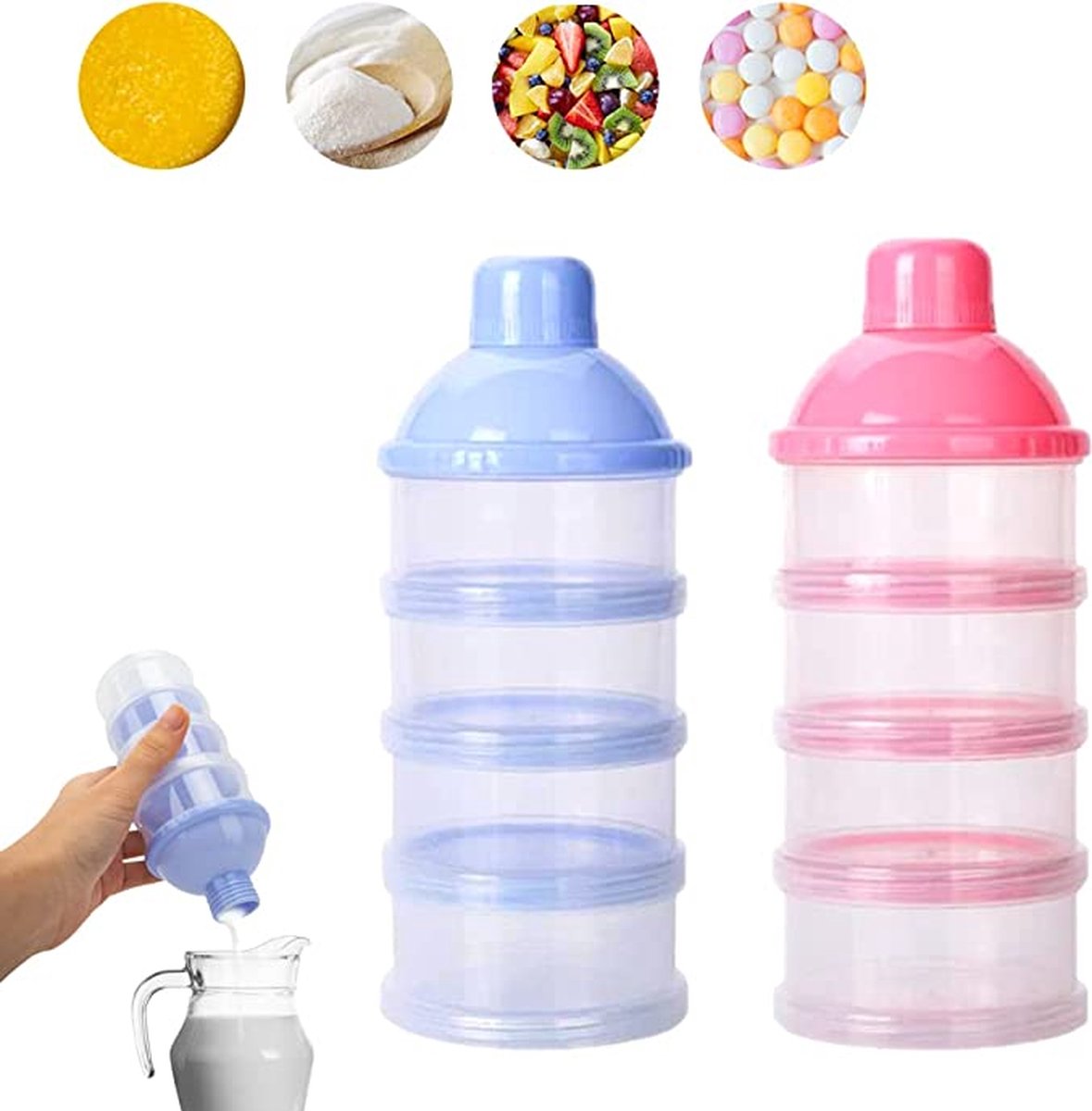 Goedkoopste Groen -Melkpoederportioneerder voor baby's, melkpoederdispenser, 4 lagen, draagbare melkpoederdispenser, melkpoederhouder, opbergdoos voor melkpoeder, levensmiddelen, fruit, snack, kinderen