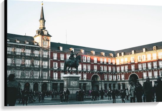 WallClassics - Canvas - Plein in Madrid - Plaza Mayor - 120x80 cm Foto op Canvas Schilderij (Wanddecoratie op Canvas)