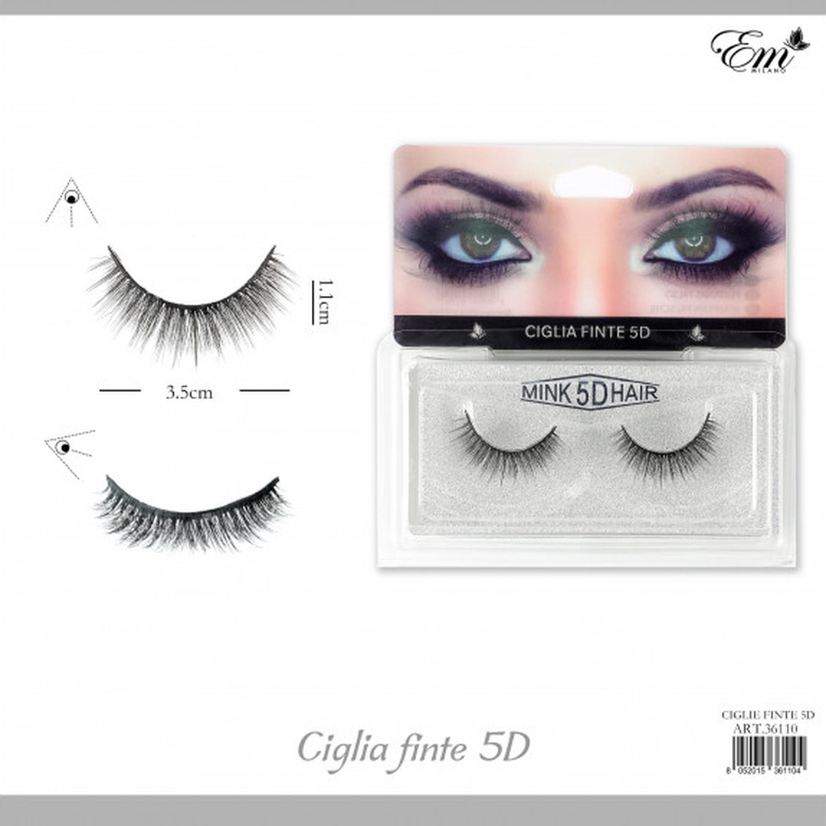 Fake Eyelashes - Nep Wimpers - Zwart - Mink 5D Hair - EM Milano -