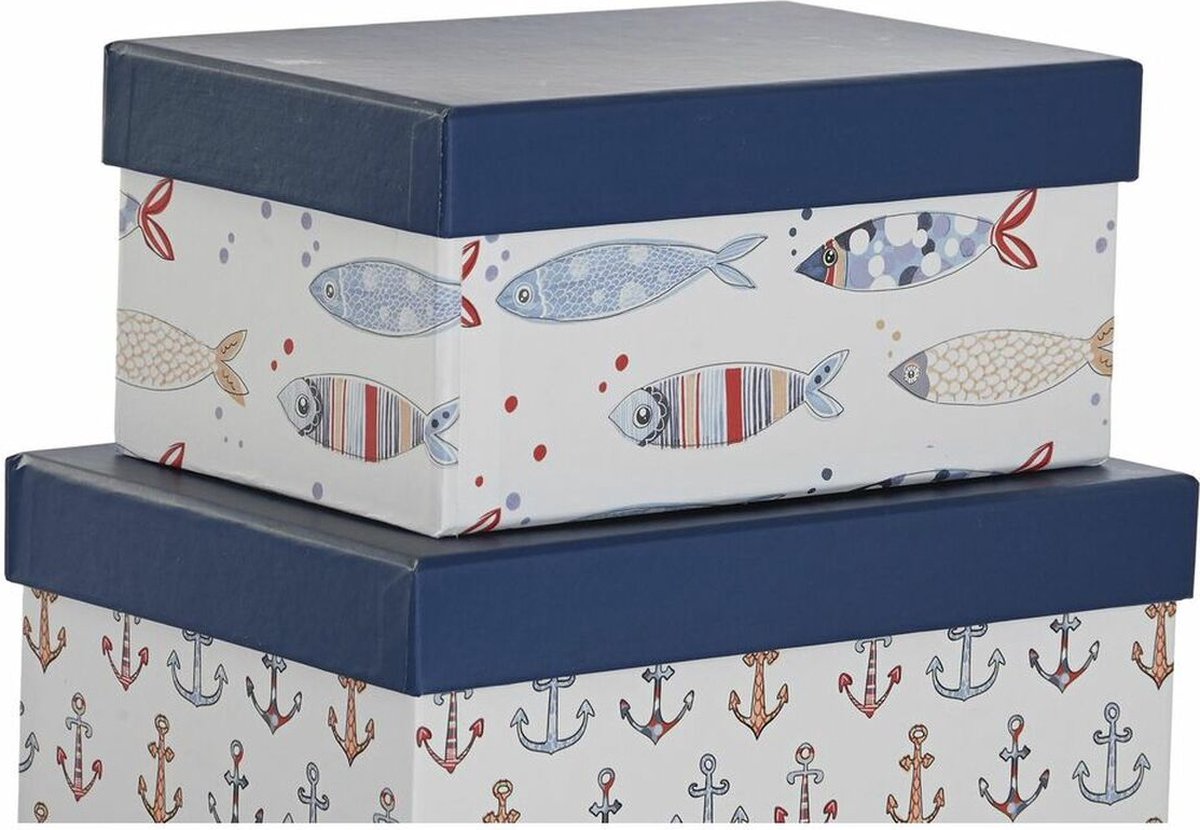 Set van opstapelbare opbergboxen DKD Home Decor Navy Wit Marineblauw Karton  (43,5 x... | bol.com