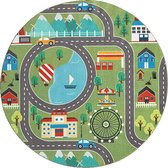 Vloerkleed kinderkamer - Groen - 160x160 cm - Afwasbaar - Antislip - Tapijt voor jongens en meisjes met een straat en jungledieren - Happy Life by the carpet