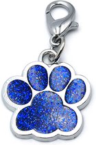 Porte-clés ou pendentif collier 25x25 mm avec patte de chien paillettes bleu foncé avec fermoir mousqueton