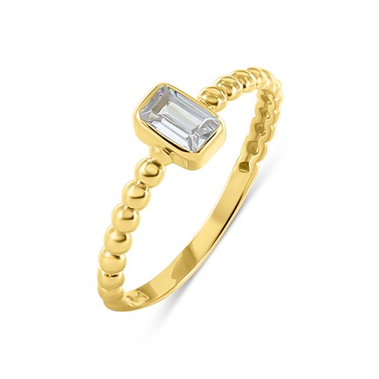 Silventi 9NBSAM-G230010 Gouden Ring Bolletjes met Baquette Zirkonia - Dames - - Maat 53 - 5x3mm Zirkonia - 14 Karaat - Goud