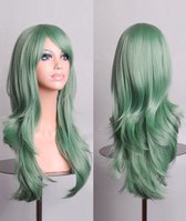 KIMU luxueuse perruque longue menthe verte pastel sirène - cheveux longs vert clair sirène vert avec une frange inclinée - licorne fée