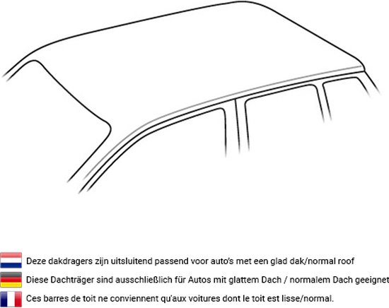 Vue schématique d'un toit de voiture avec le texte 'Ces barres de toit ne conviennent qu'aux voitures dont le toit est lisse/normal'.
