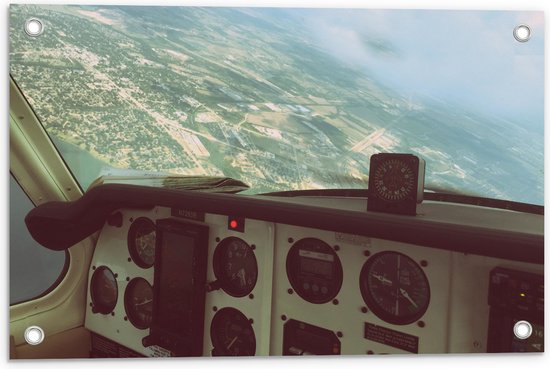 WallClassics - Tuinposter – Uitzicht vanuit Cockpit van een Vliegtuig - 60x40 cm Foto op Tuinposter (wanddecoratie voor buiten en binnen)