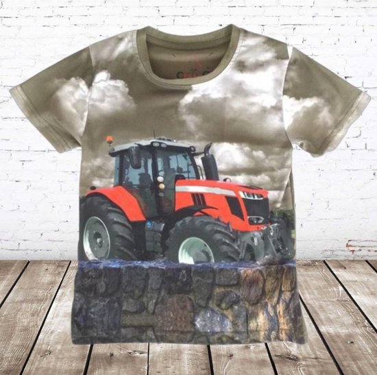T-shirt tracteur vert armée - s&C-86/92 garçons