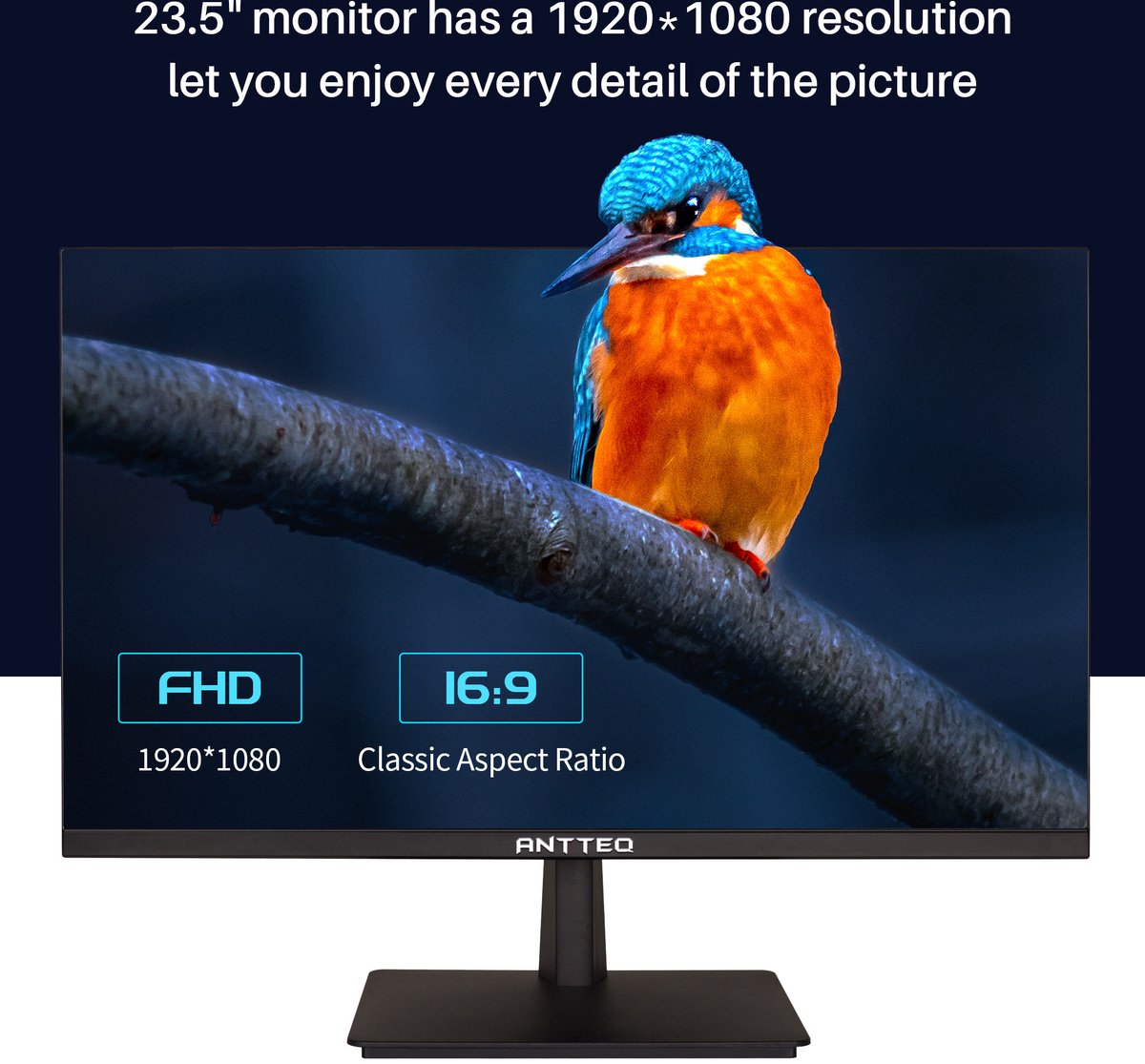 Anteq- Moniteur 24 pouces-Full HD 1080P- 75Hz VA- Moniteur Ordinateur 178°  Angle de