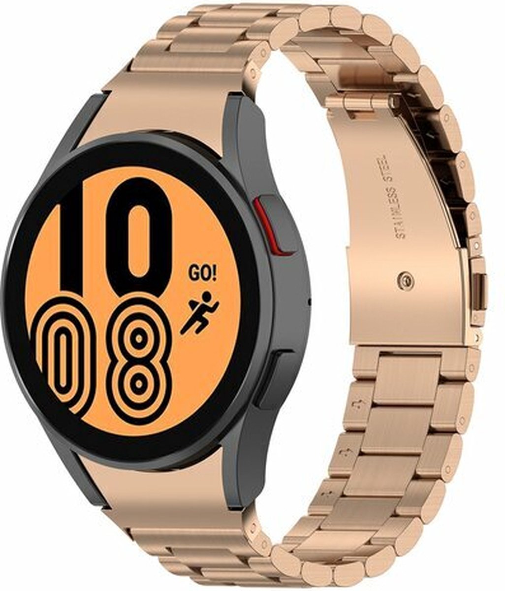 By Qubix - Stalen schakelband 20mm - Rosé goud - Geschikt voor Samsung Galaxy Watch 7 (40 & 44mm) - Galaxy Watch FE - Galaxy Watch 6 - Galaxy Watch 6 Pro - Galaxy Watch 5 - 5 Pro - Galaxy Watch 4 - 4 Classic