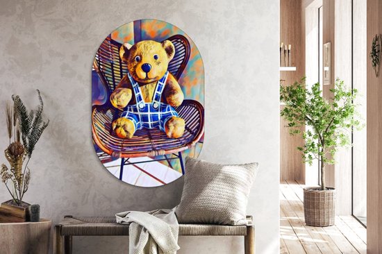 Souvenirs de la mer - Ovale mural - Décoration murale plastique - Tableau ovale - chambre d'enfant - ours - 60 x 90 cm - Forme miroir ovale sur plastique