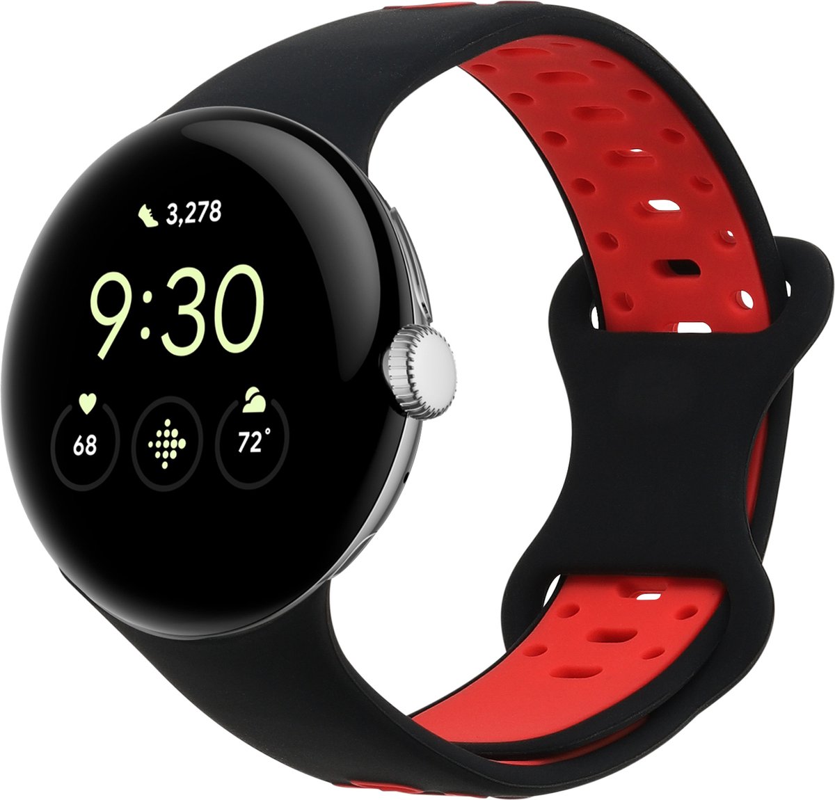 kwmobile bandje compatibel met Google Pixel Watch - Armband voor fitnesstracker in zwart / rood - Horlogeband