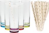 Longdrinkglazen - 6 stuks - 310 ml - incl. 100x papieren rietjes