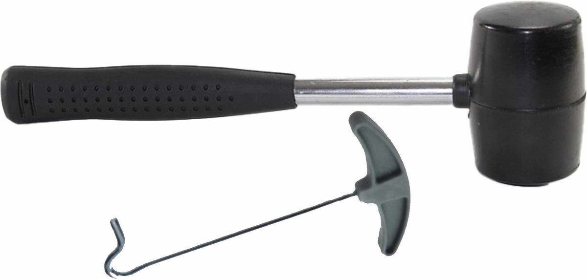 Rubberen hamer met stalen steel - 29 cm - inclusief tent haringen uittrekker - campinghamer - Kamperen en outdoor artikelen