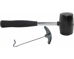 Rubberen hamer met stalen steel - 29 cm - inclusief tent haringen uittrekker - campinghamer - Kamperen en outdoor artikelen