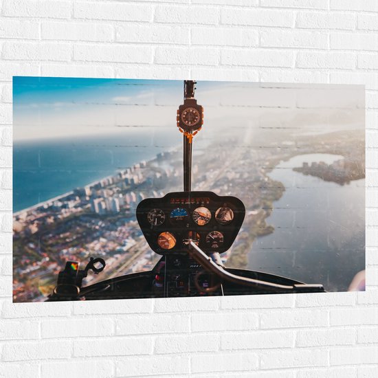 WallClassics - Muursticker - Uitzicht vanuit Helikopter op Stad - 120x80 cm Foto op Muursticker