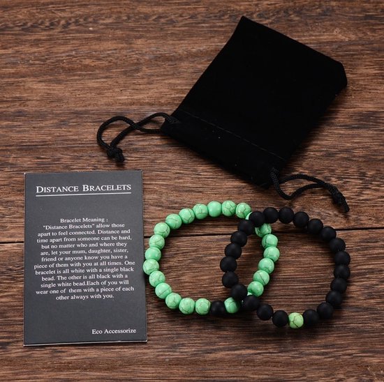 Trendy Afstand Armband | Natuursteen cadeau Koppels | Groen , zwart | Liefde | Stoer Armband | cadeau