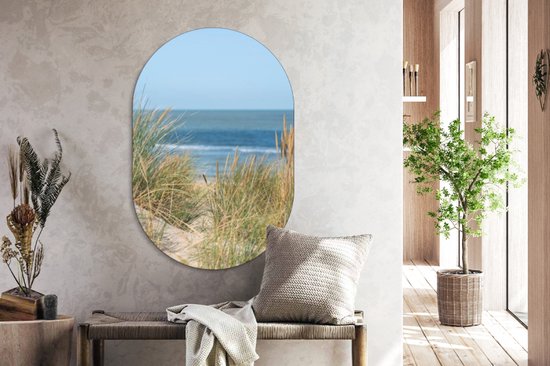 Souvenirs de la mer - Ovale mural - Décoration murale plastique - Tableau ovale - Dune - Herbe - Mer - Plage - 20 x 30 cm - Forme miroir ovale sur plastique