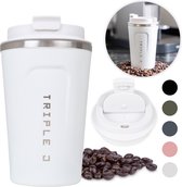Triple J® Koffiebeker Thermosbeker To Go - Perfecte Koffiemok Onderweg - BPA & Lekvrij - 380ml - Wit