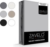 Zavelo Flanel Velvet Hoeslaken Grijs - 2-persoons (140x200 cm) - 100% Velvet - Super Zacht - Hoge 30cm Hoek