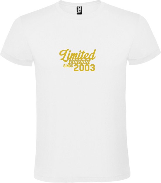 Wit T-Shirt met “Limited sinds 2003 “ Afbeelding Goud Size XXXL