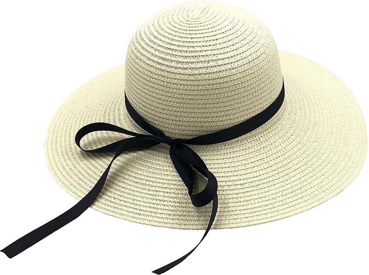 RAMBUX® - Zonnehoed Dames - Melkwit - Rieten Strandhoed - Strohoed UV Werend - Hoed Verstelbaar & Vouwbaar - 55-58 cm