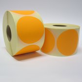 Blanco Stickers op rol 80mm rond - 1000 etiketten per rol - mat fluor oranje