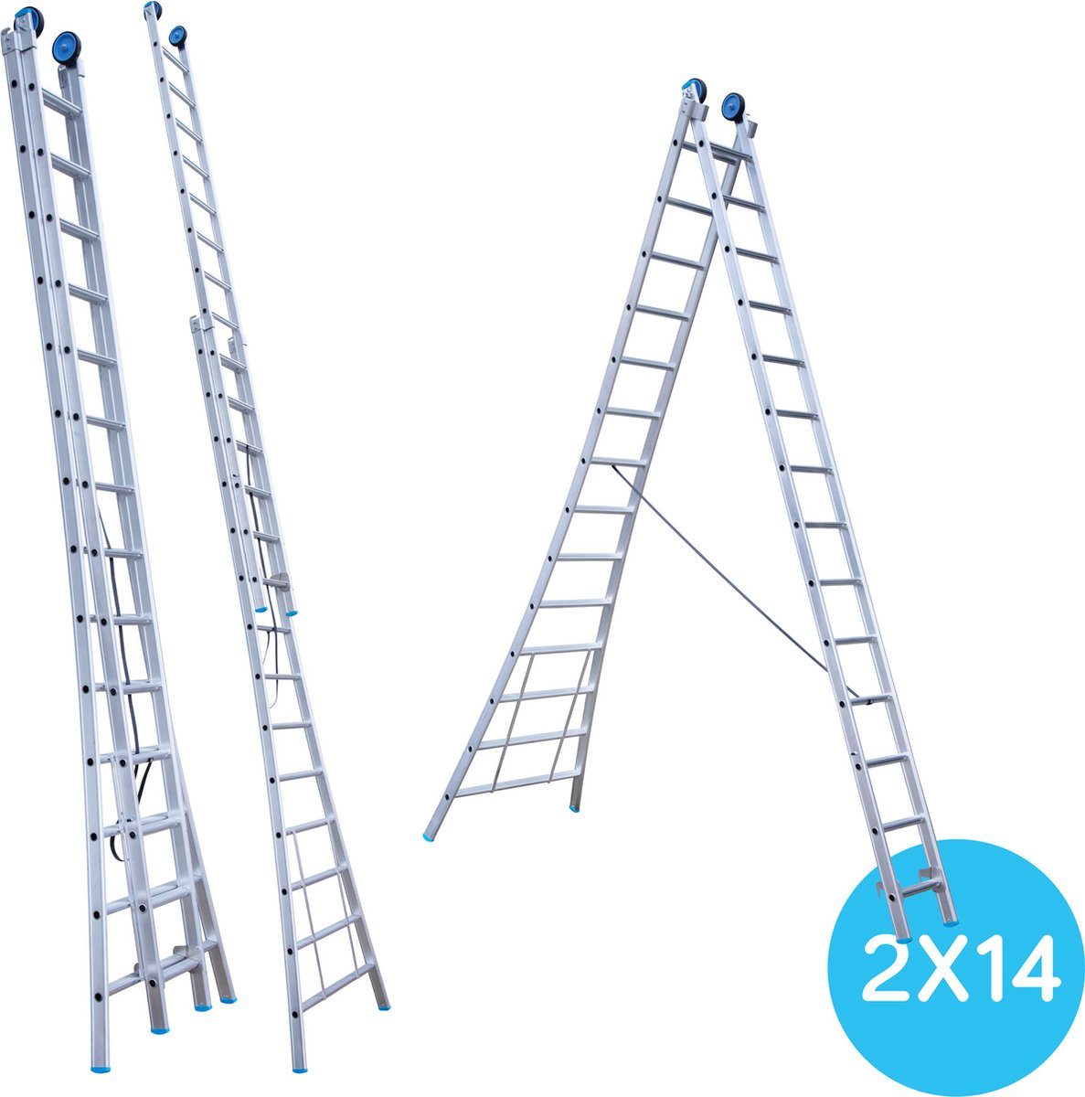 Eurostairs Reform ladder dubbel uitgebogen 2x14 sporten + gevelrollen