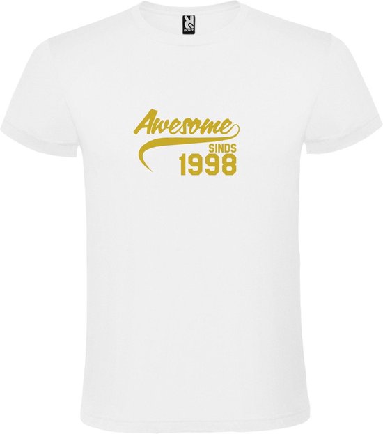 Wit T-Shirt met “Awesome sinds 1998 “ Afbeelding Goud Size XXXL