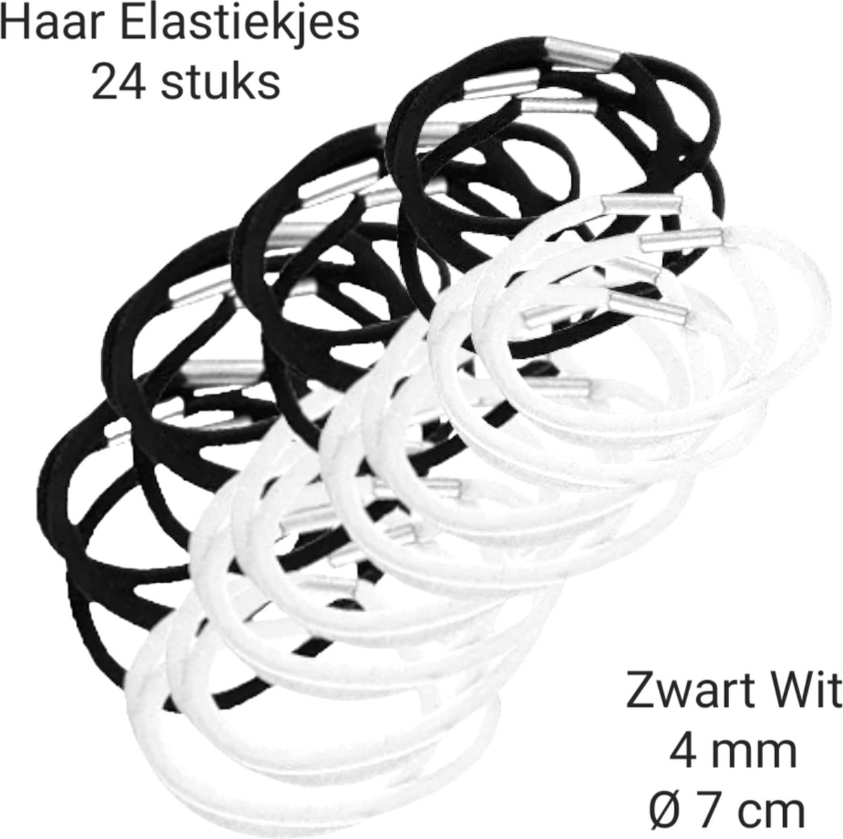 NT - Haar elastiekjes - Zwart Wit - Dikte 4mm - Ø 7 cm - 24 stuks