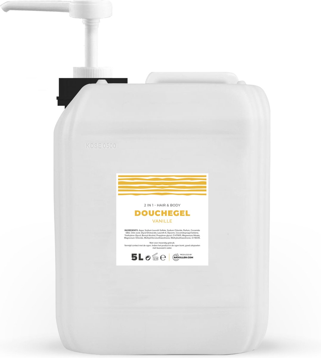 Douchegel - Vanille - 5 Liter - Jerrycan - Met pomp - Hair & Body - Navulling – Navullen