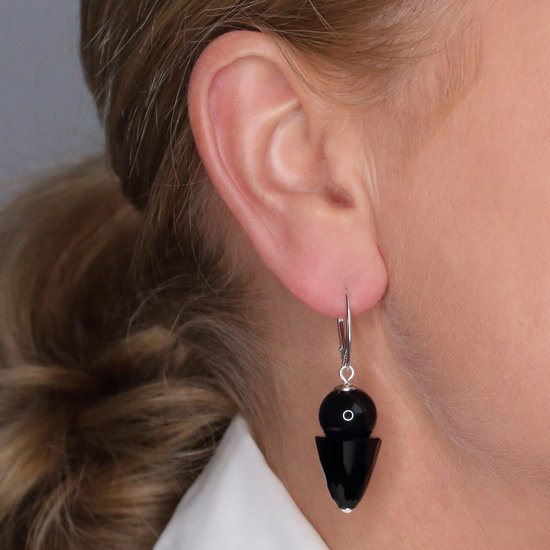 Klem oorbellen -zwart -zilverkleur -veer- geen gaatje- Charme Bijoux