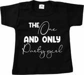 Verjaardag shirt meisje-the one and only party girl-korte mouw-Maat 80